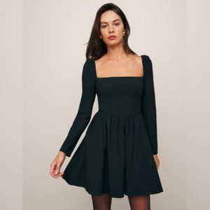 NWOT Reformation Parmida Dress in Black Long Sleeves Mini Cotton